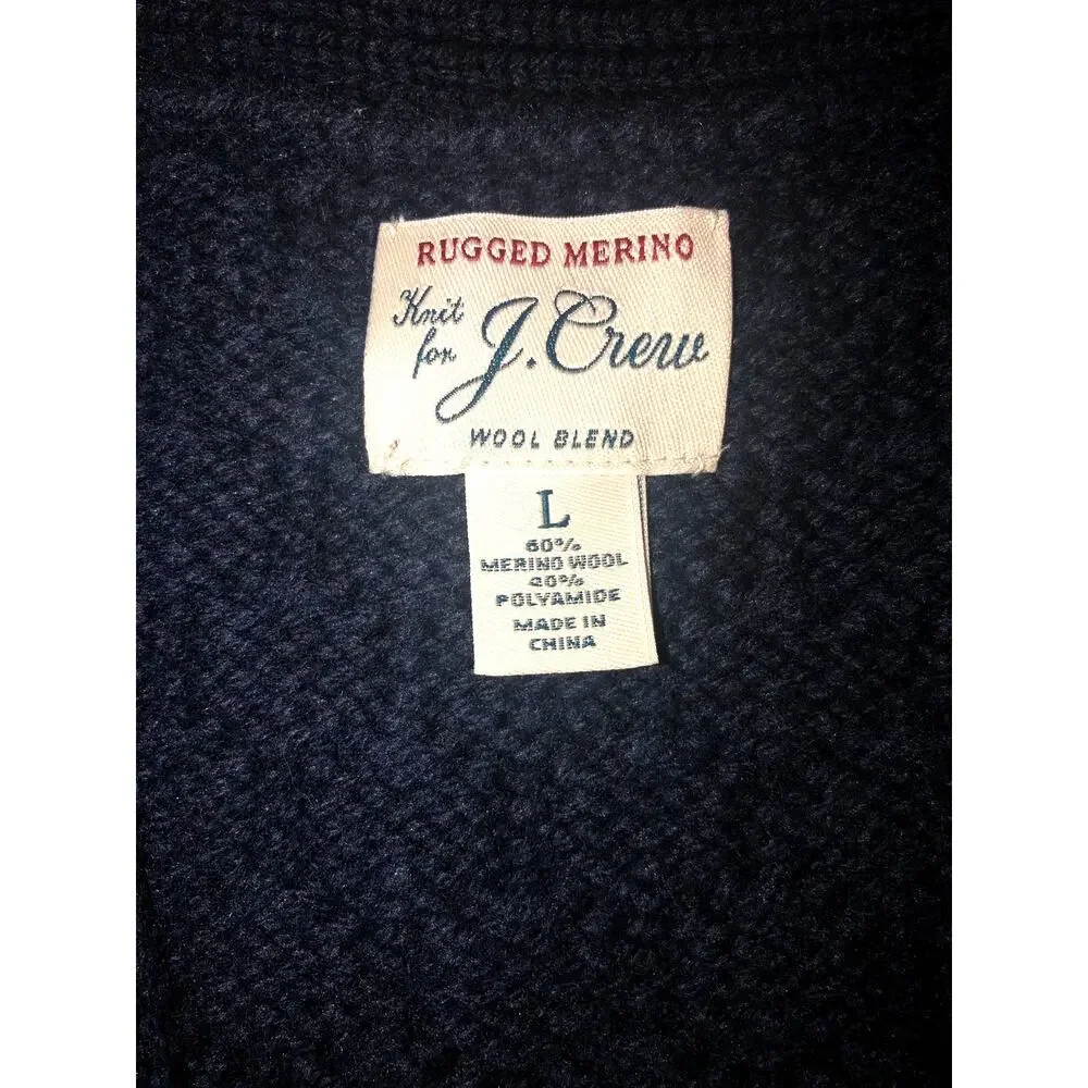 Jcrew Sweater Vest Mens Size L Blue Cable Knit Merino Wool Fisherman Preppy